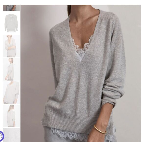 Brochu Walker Sweaters - Brochu Walker The Lace Vee Looker Pullover Sweater Cashmere Wool Size S Grey